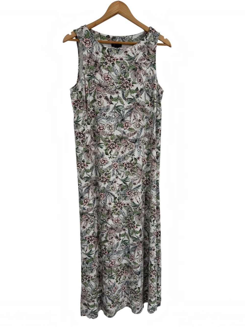 J. Jill Wearever Maxi Dress Floral Sleeveless Size MP Stretch Knit Casual birds